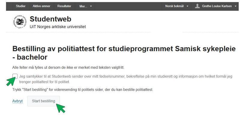 Steg 3 bestille politiattest Bildet viser bestilling av politiattest